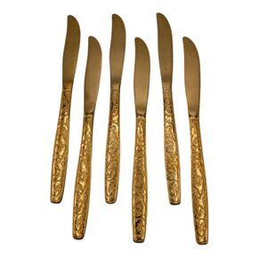 Americana Golden Heritage Flatware Golden Scroll 6 Dinner Knives 8"  - Vintage